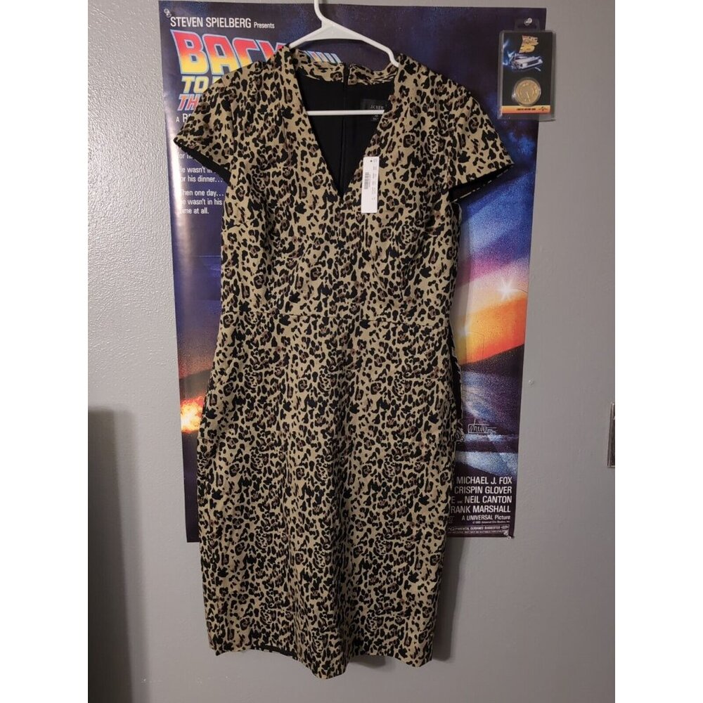 J.CREW V-Neck Leopard Printed Lined Cap Sleeve Sheath Dress Size 10